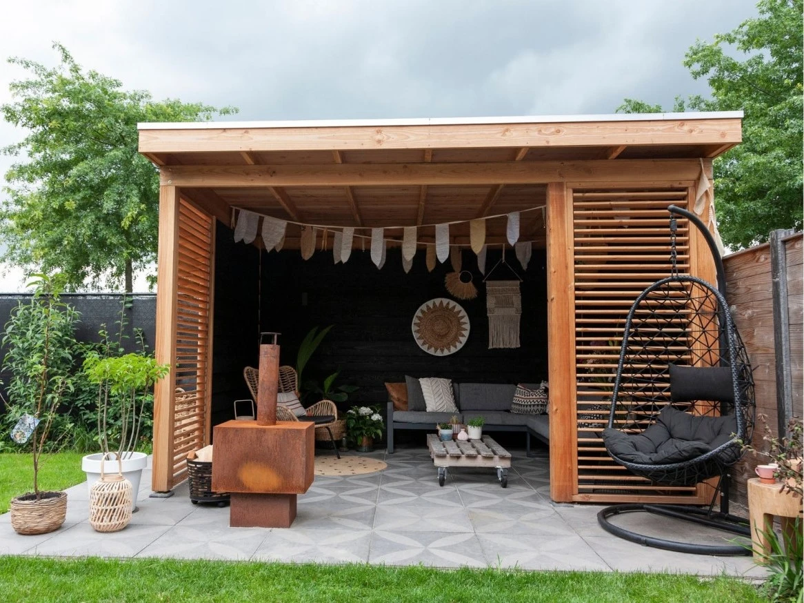 Douglas overkapping, 600 x 250, met zwarte achterwand en twee zijwanden, Westwood Comfort - Afbeelding 2